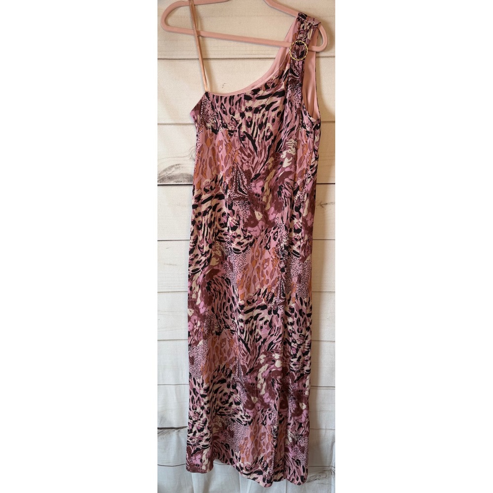 Laundry by Shelli Segal Pink Animal Print One Shoulder Maxi Dress Size 10